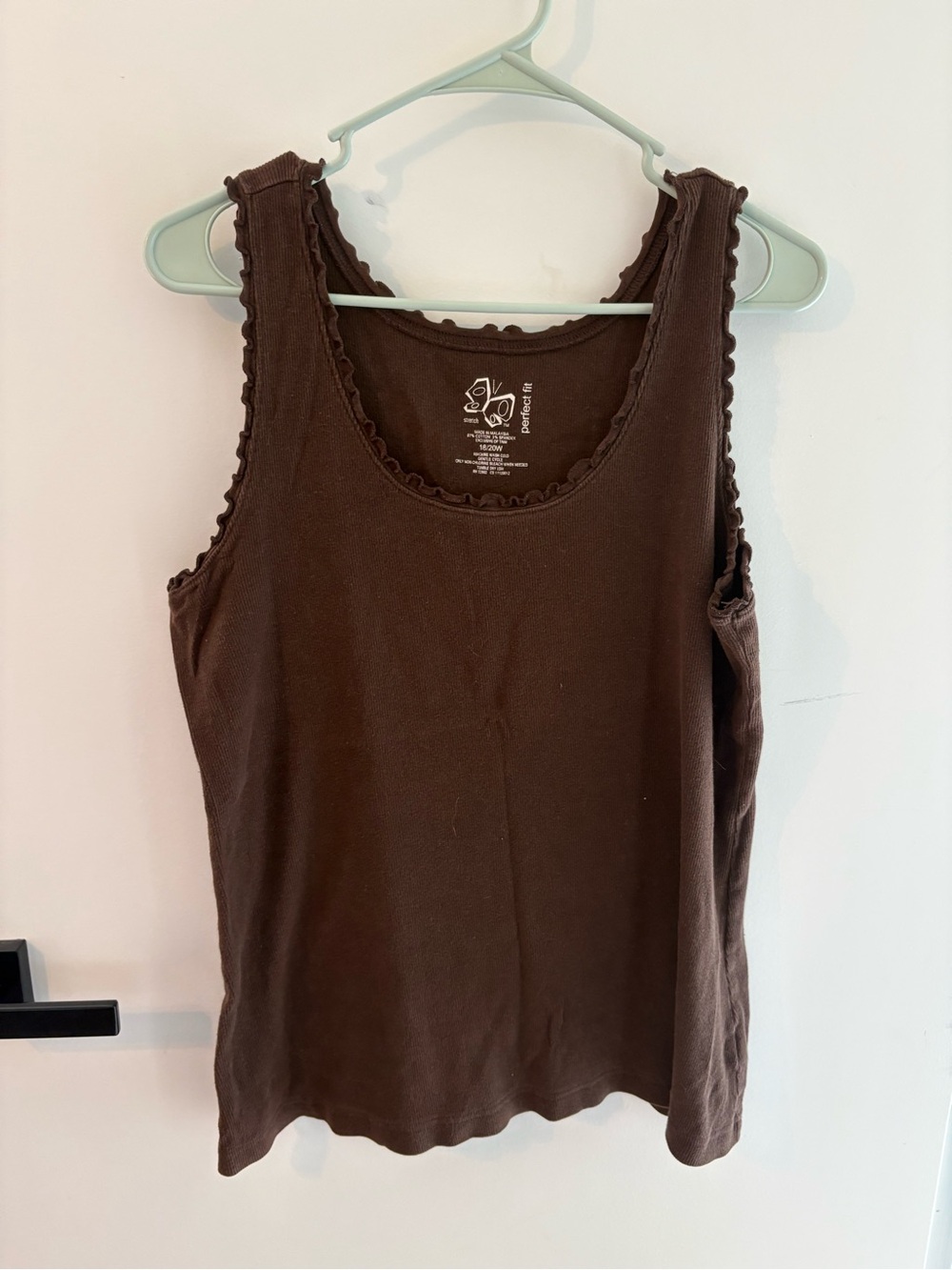 Perfect Fit 18/20W Brown Ribbed Tank Top Lettuce Edge Trim Stretch Plus Size